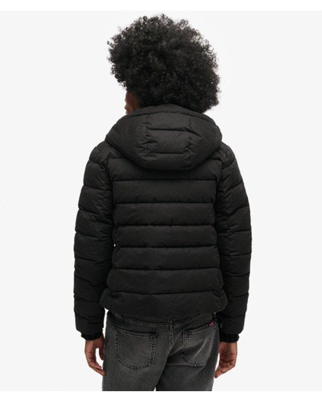 Superdry Black & Co Fully Lined Logo Patch Hooded Microfibre Padded Jacket