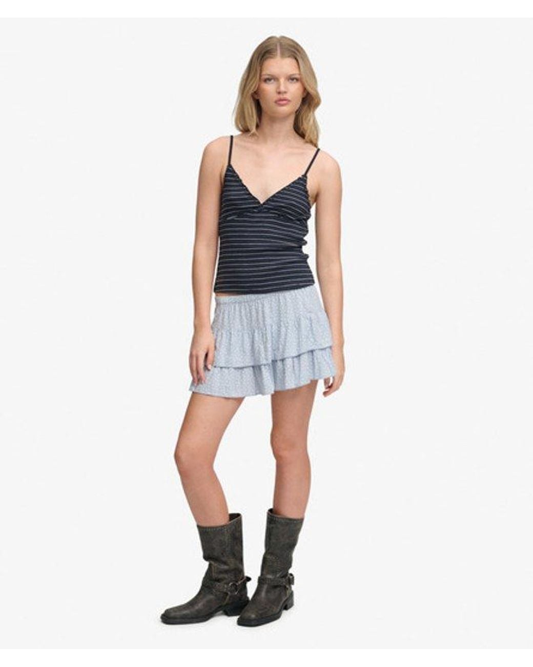 Superdry Blue & Co Printed Tiered Mini Skirt