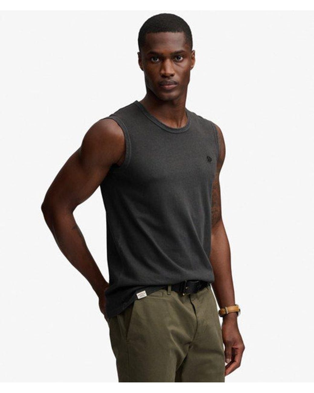 Superdry Black Classic Cotton Linen Tank Top for men