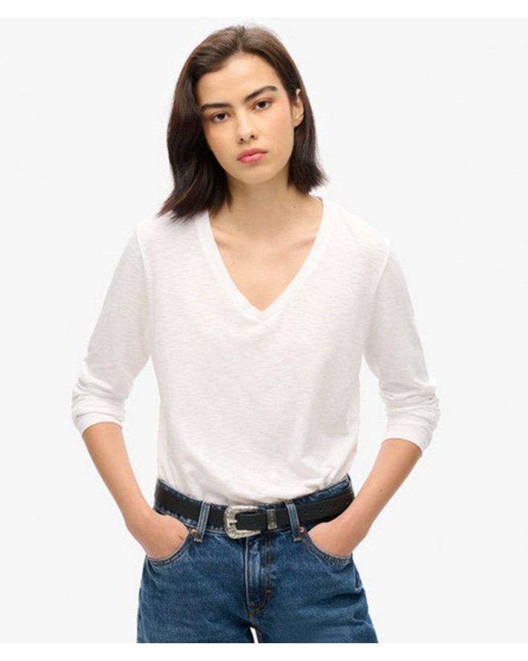 Superdry Blue & Co Long Sleeve Jersey V-neck Top