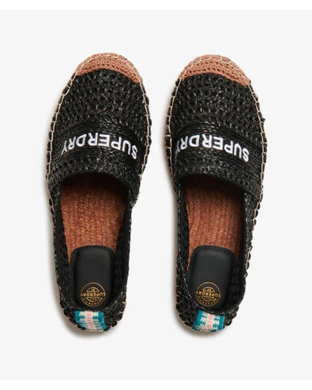 Superdry Black & Co Raffia Espadrille Embroidered Shoe