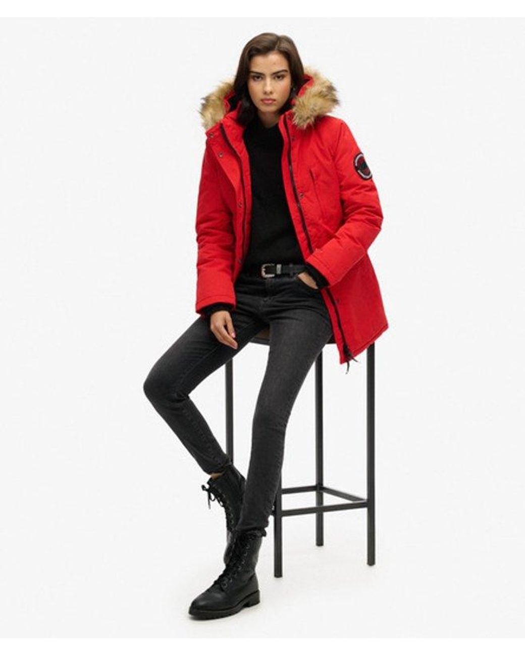 Superdry Red & Co Everest Hooded Faux Fur Parka Coat