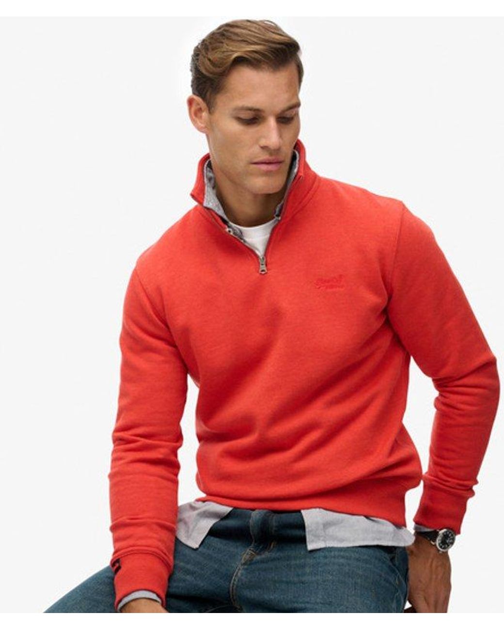 Superdry Red & Co Essential Logo Half Zip Sweatshirt for men