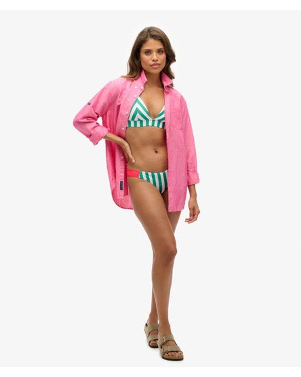 Superdry Pink & Co Stripe Triangle Bikini Top