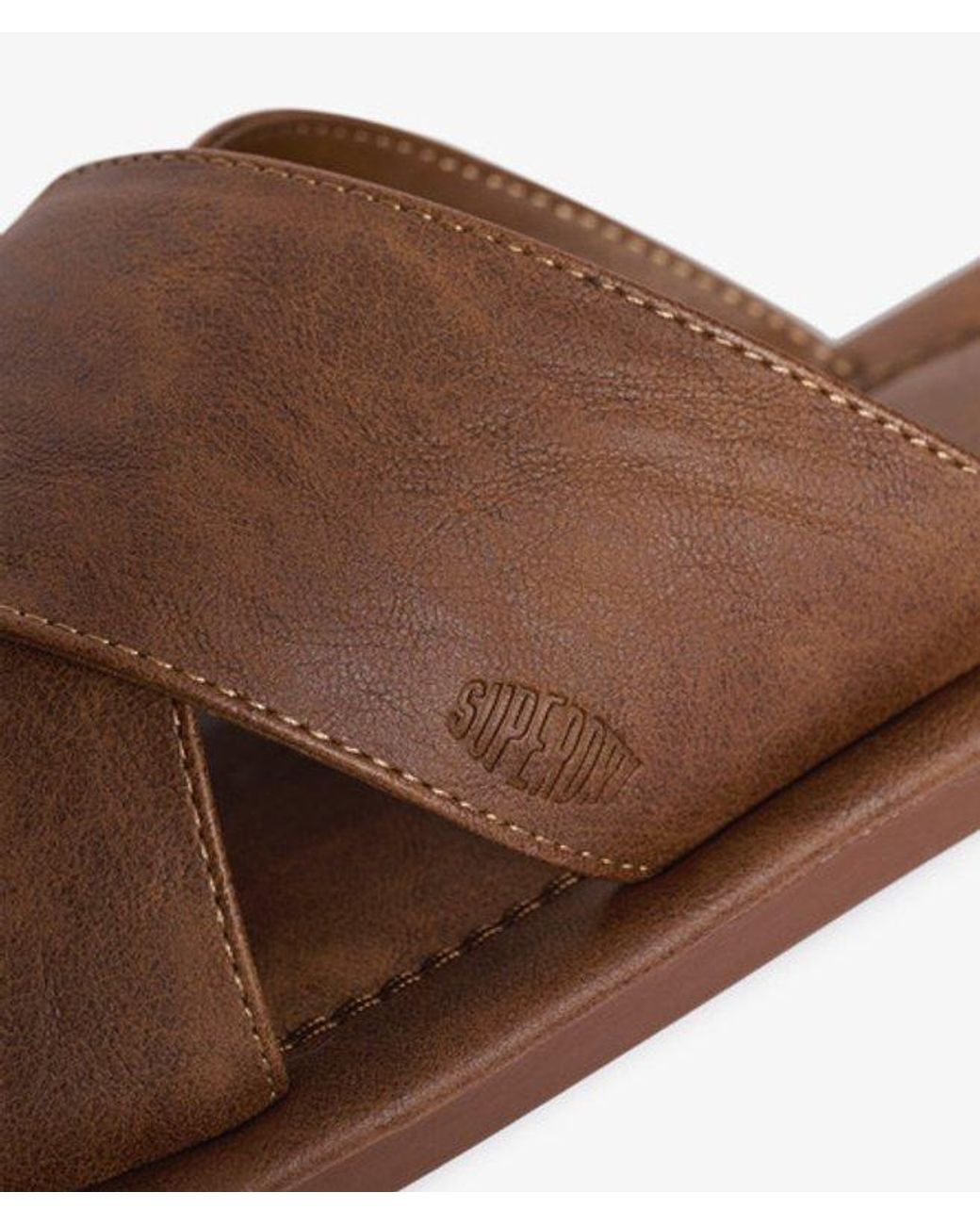 Superdry Brown & Co Vintage Cross Strap Slides for men