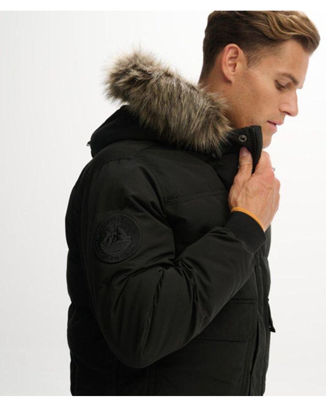 Superdry Black Everest Hooded Puffer Bomber Jacket for men