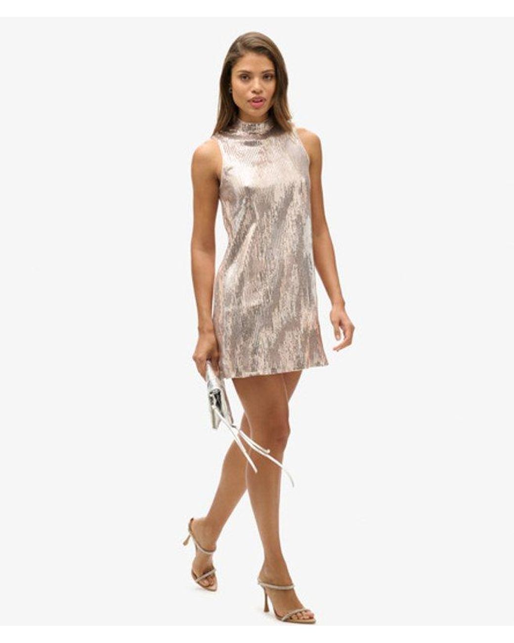 Superdry Natural Sequin Sleeveless A-line Mini Dress