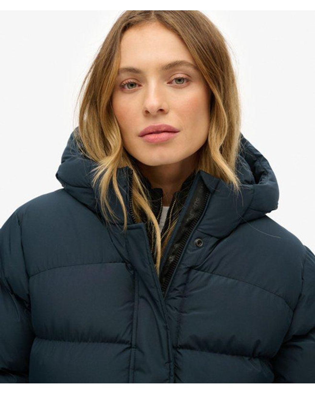 Superdry Blue & Co Hooded Sports Puffer Mid Length Jacket