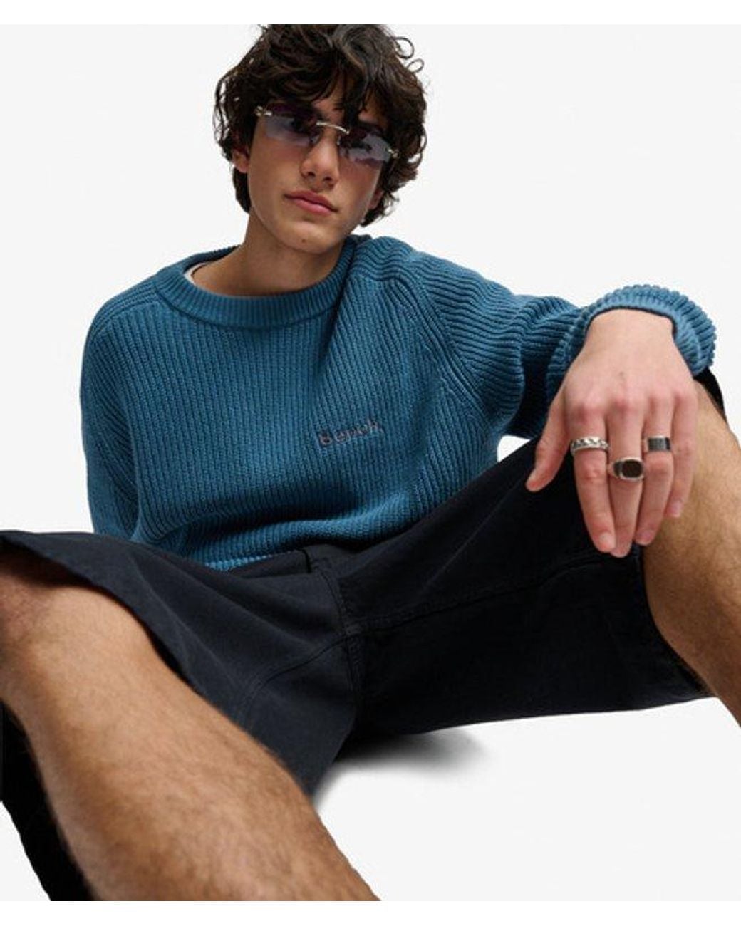 Superdry Blue Bench X & Co Bench Ribbed Boxy Jumper for men