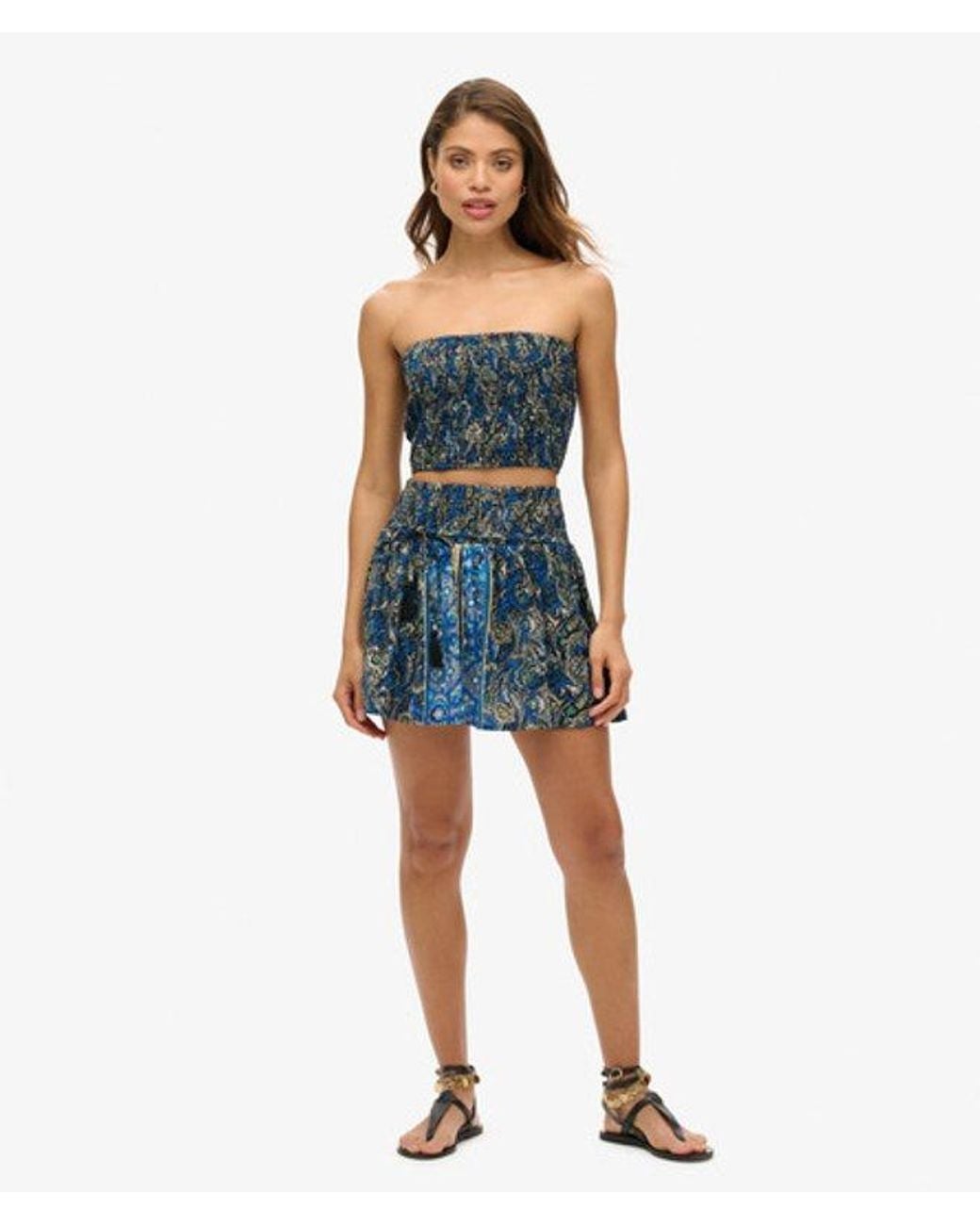 Superdry Blue & Co Ladies Slim Fit Paisley Print St Tropez Bandeau Top