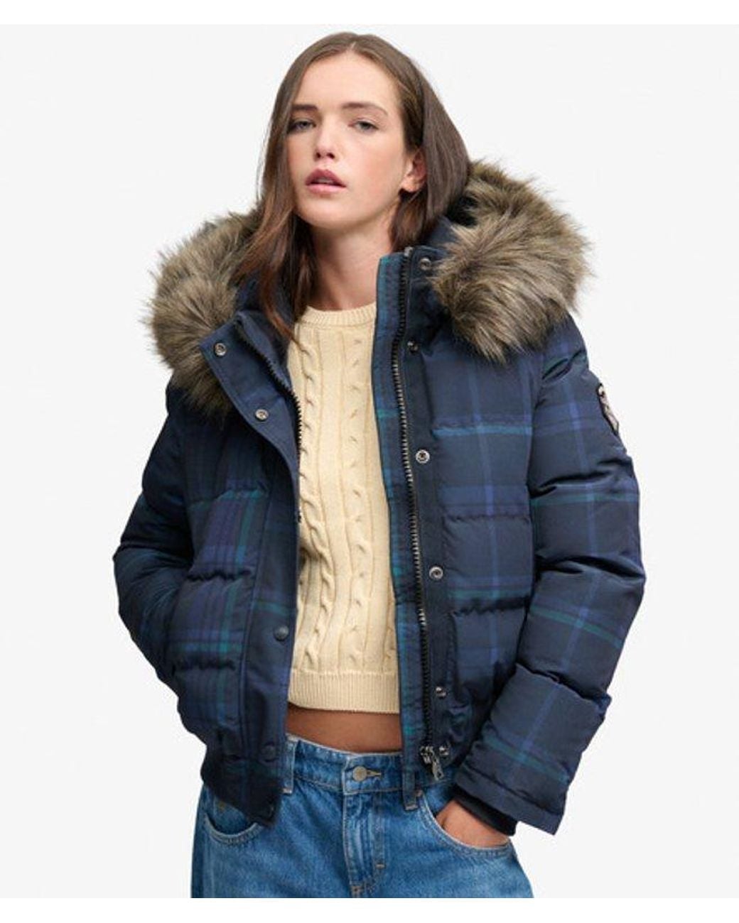 Superdry Blue & Co Everest Check Hooded Bomber Jacket