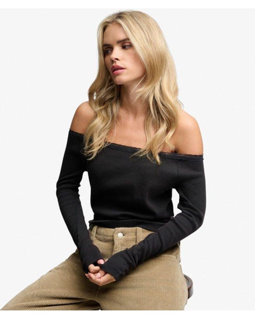 Superdry Black & Co Athletic Essentials Lace Long Sleeve Top