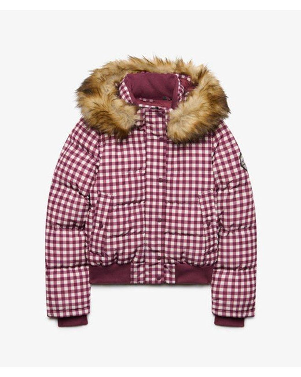 Superdry Red & Co Everest Check Hooded Bomber Jacket