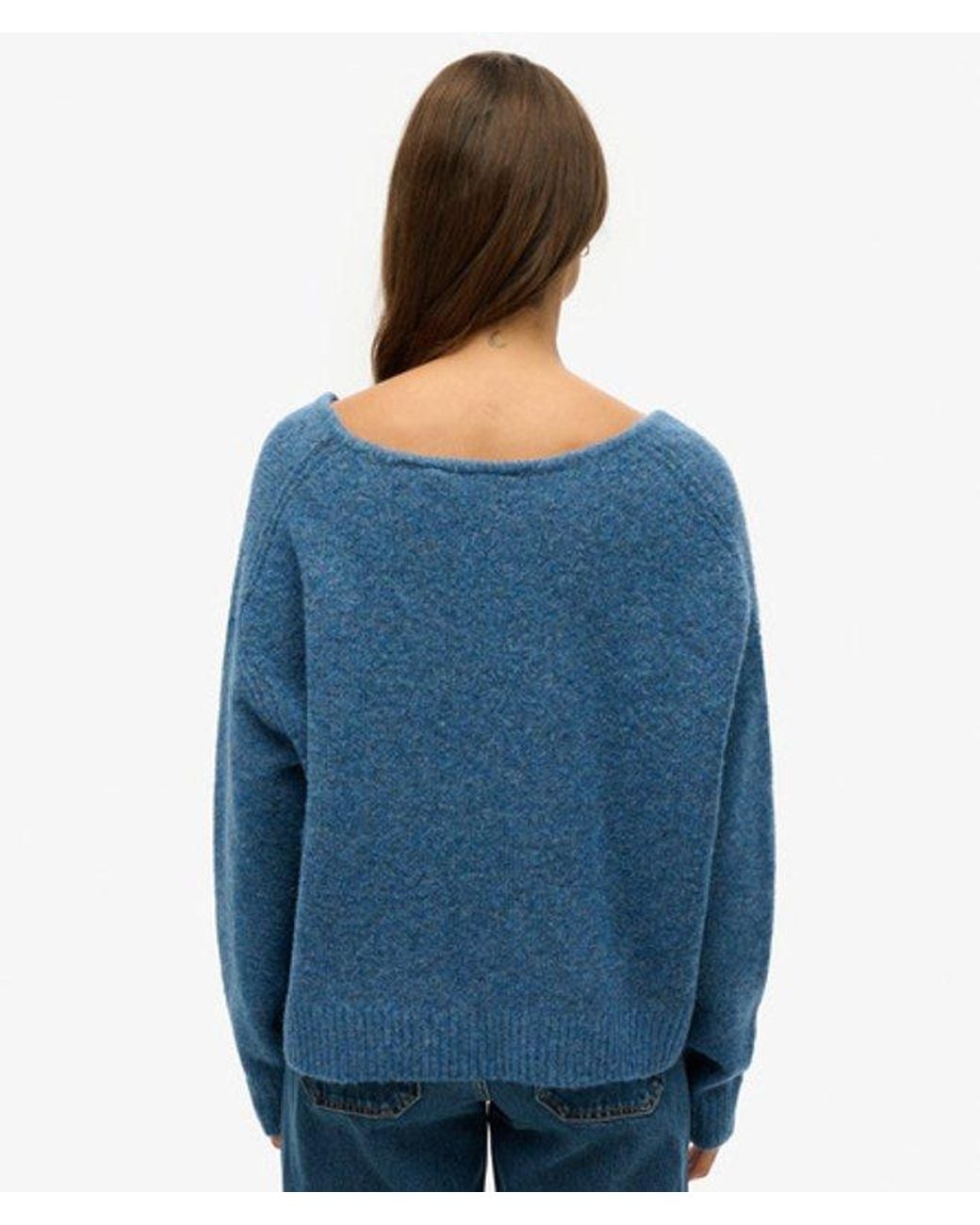 Superdry Blue Oversized V Neck Jumper