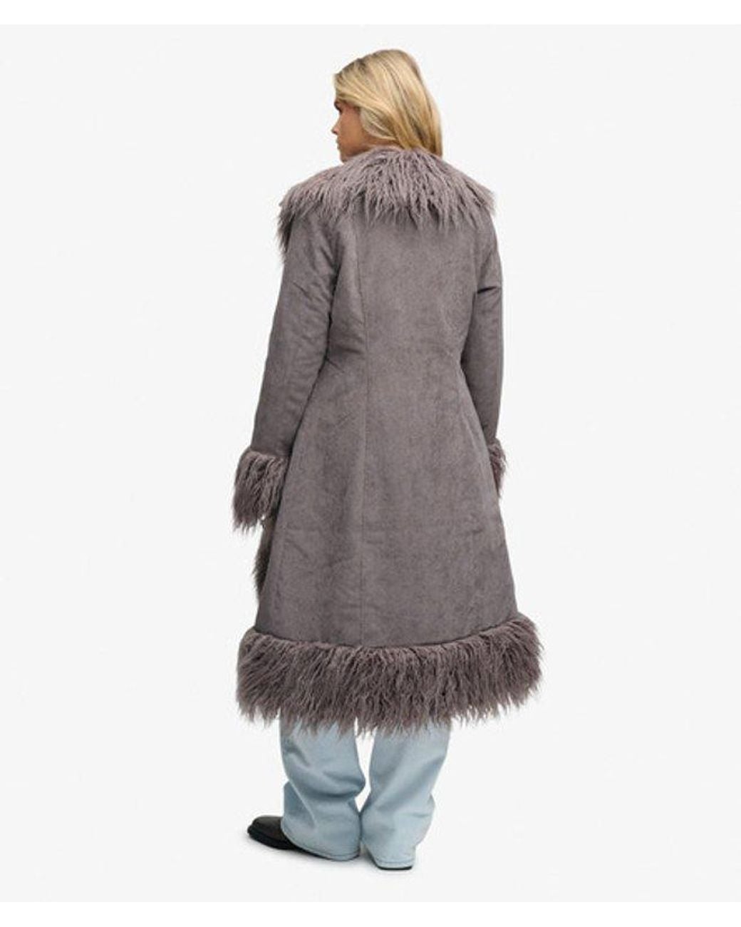 Superdry Gray Long Afghan Coat