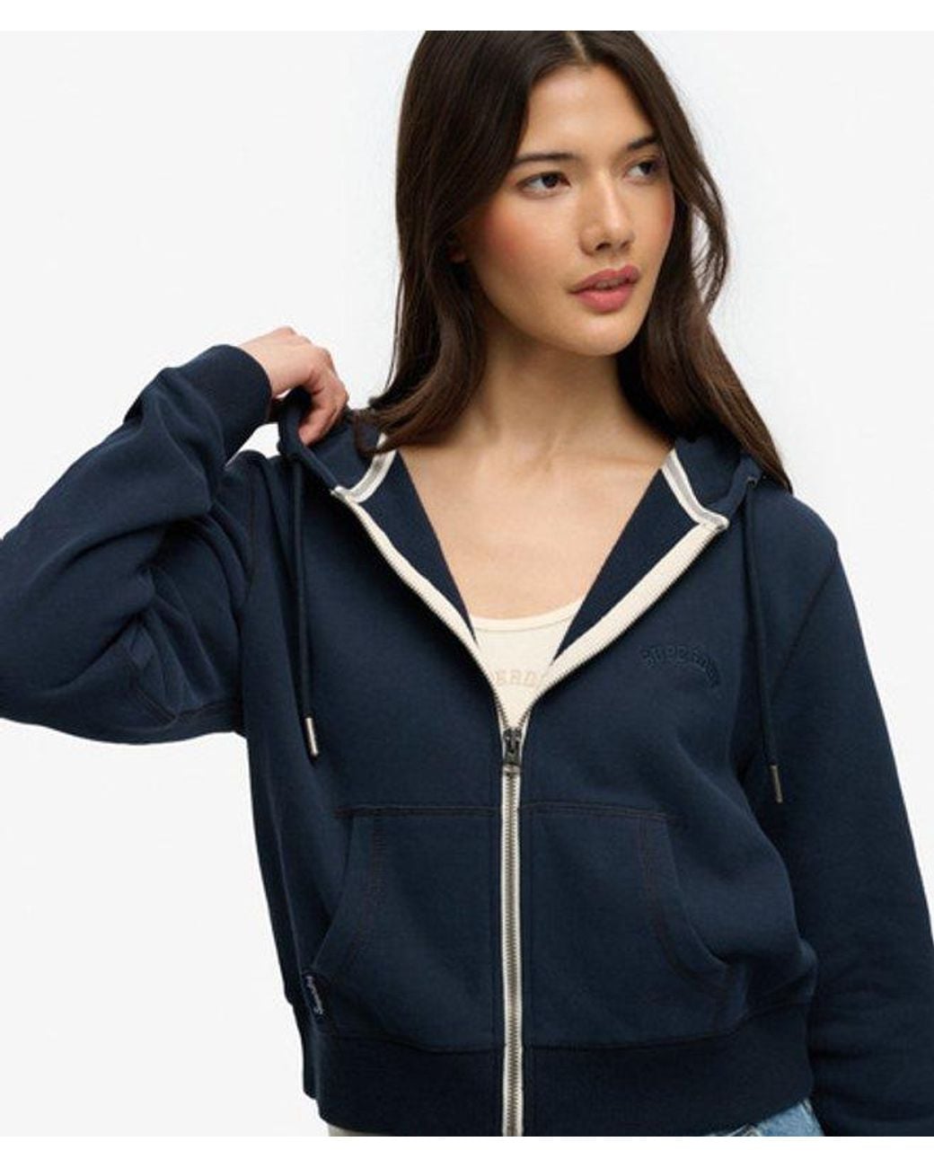 Superdry Blue & Co Essential Logo Cropped Zip Hoodie