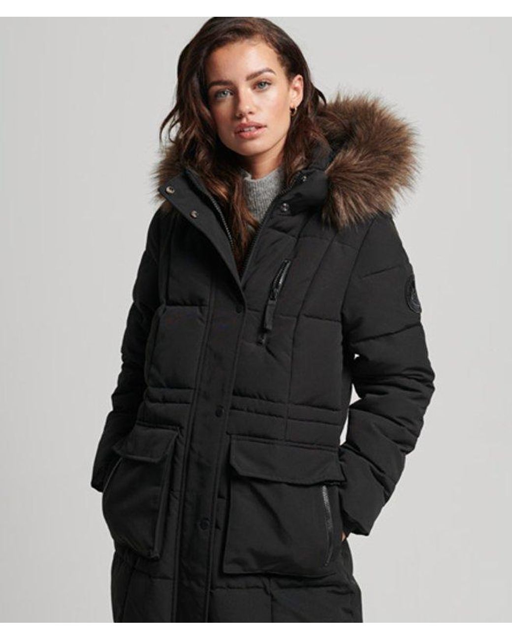 Superdry Black & Co Everest Long Faux Fur Coat
