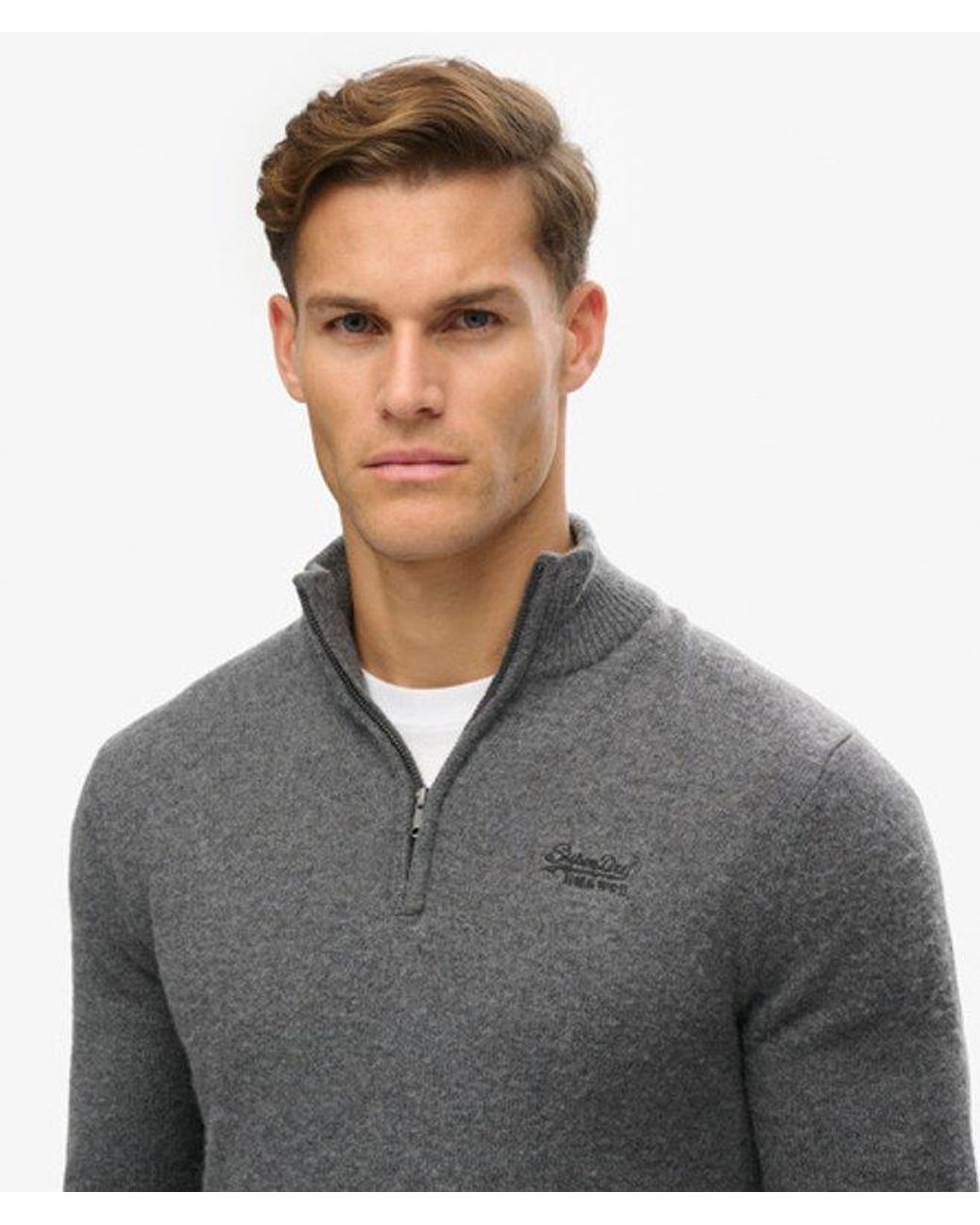 Superdry Gray & Co Classic Knitted Essential Embroidered Half Zip Jumper for men