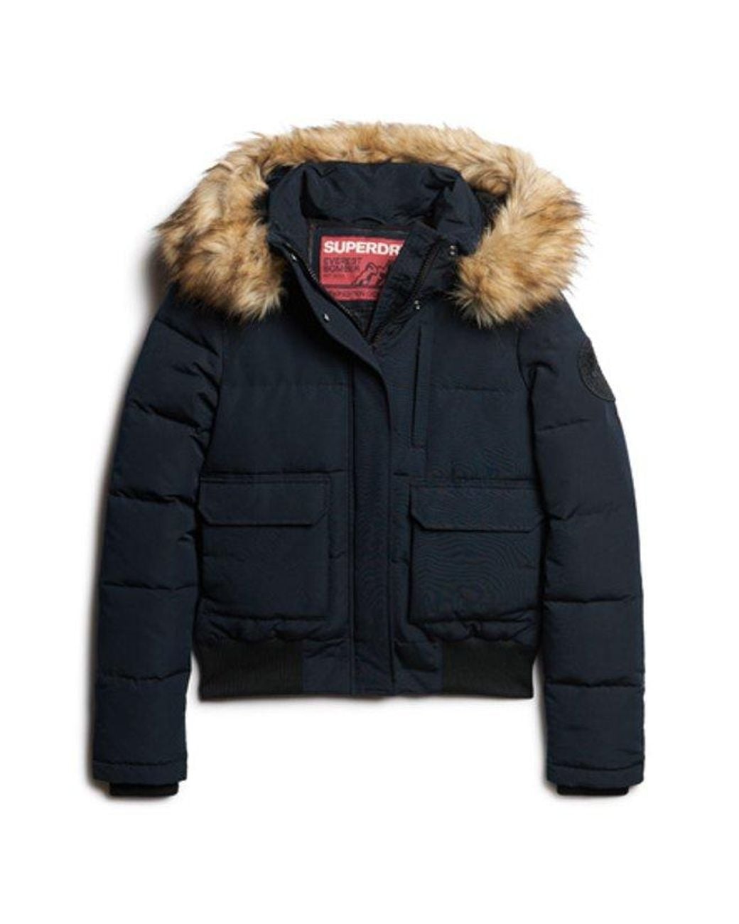 Superdry Blue & Co Fully Lined Embroidered Badge Hooded Everest Puffer Bomber Jacket