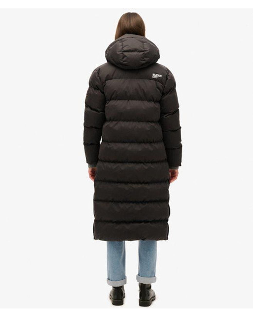 Superdry Black Classic Microfibre Longline Puffer Coat