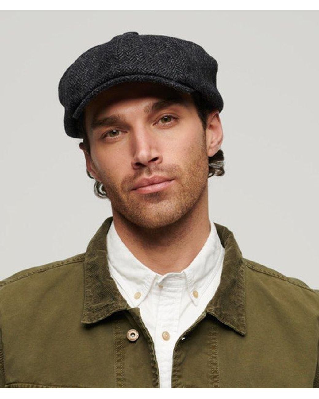 Superdry Green Fully Lined Herringbone Baker Boy Cap for men