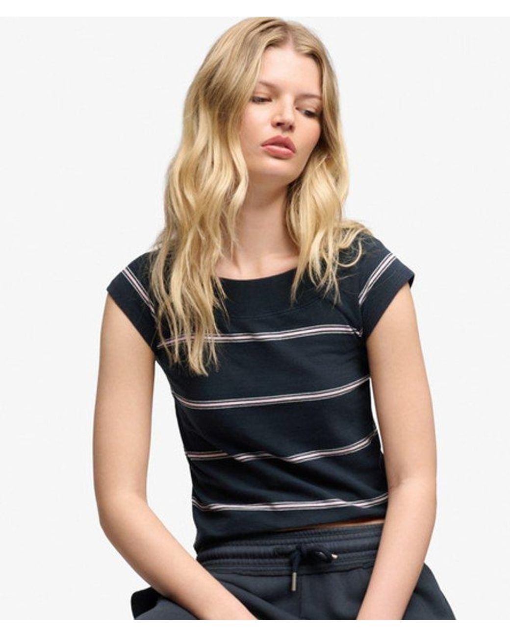 Superdry Black & Co Athletic Off Shoulder Pattern Top