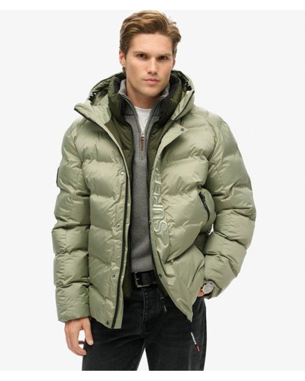 Superdry Green & Co Hooded City Graphic Puffer Jacket for men