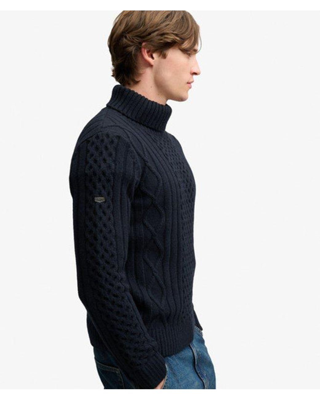 Superdry Blue & Co Jacob Cable Roll Neck Jumper for men