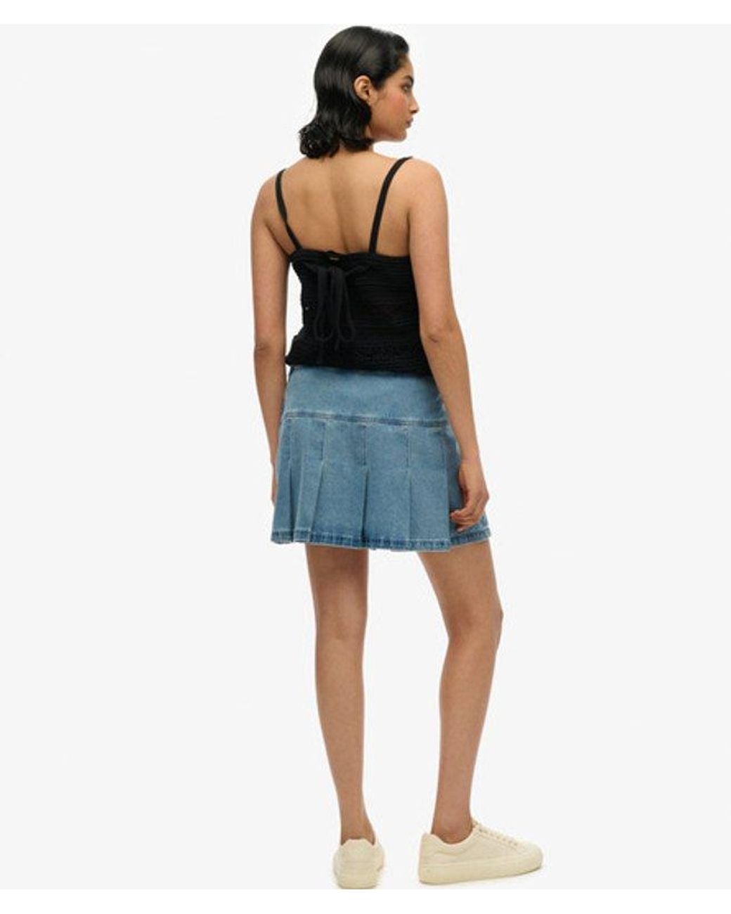Superdry Blue & Co Pleated Patched Mini Skirt