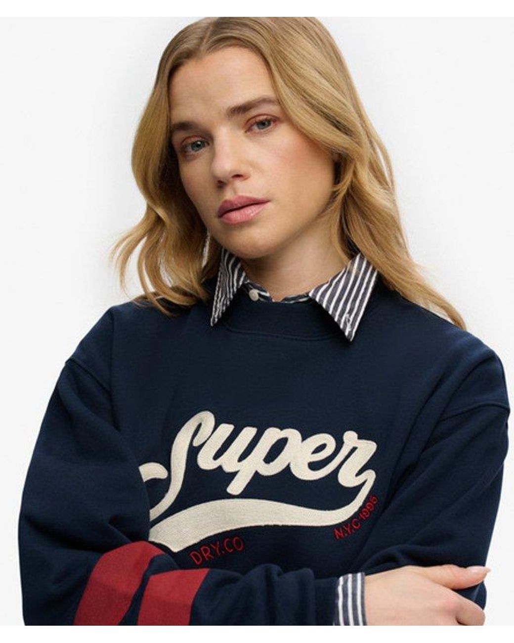 Superdry Varsity Script Boxy Crew Sweatshirt in het Blue
