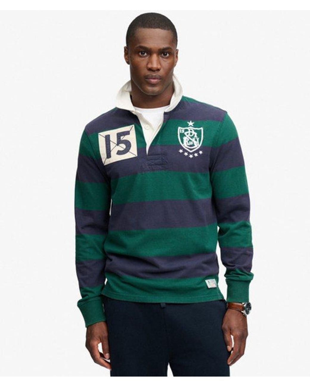 Superdry Blue & Co Monogram Stripe Rugby Shirt for men