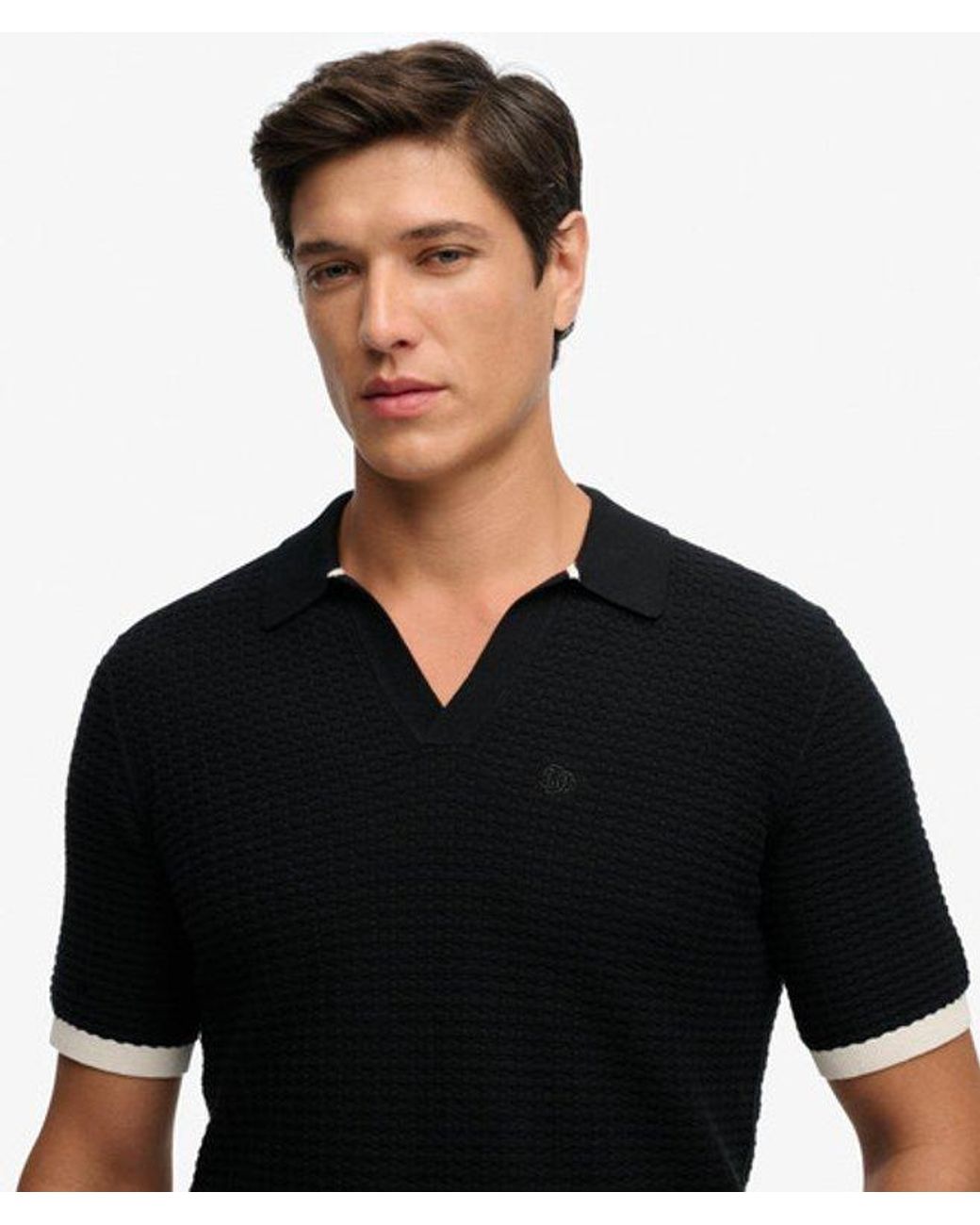 Superdry Black & Co Johnny Collar Knitted Polo Shirt for men