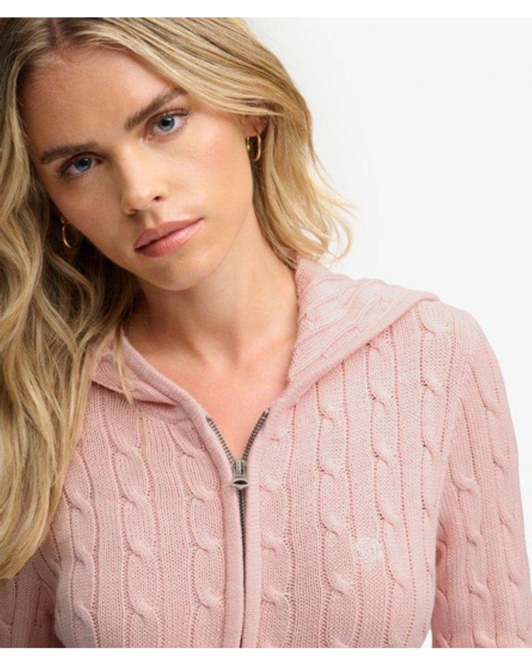 Superdry Pink & Co Cotton Cable Zip Up Hoodie