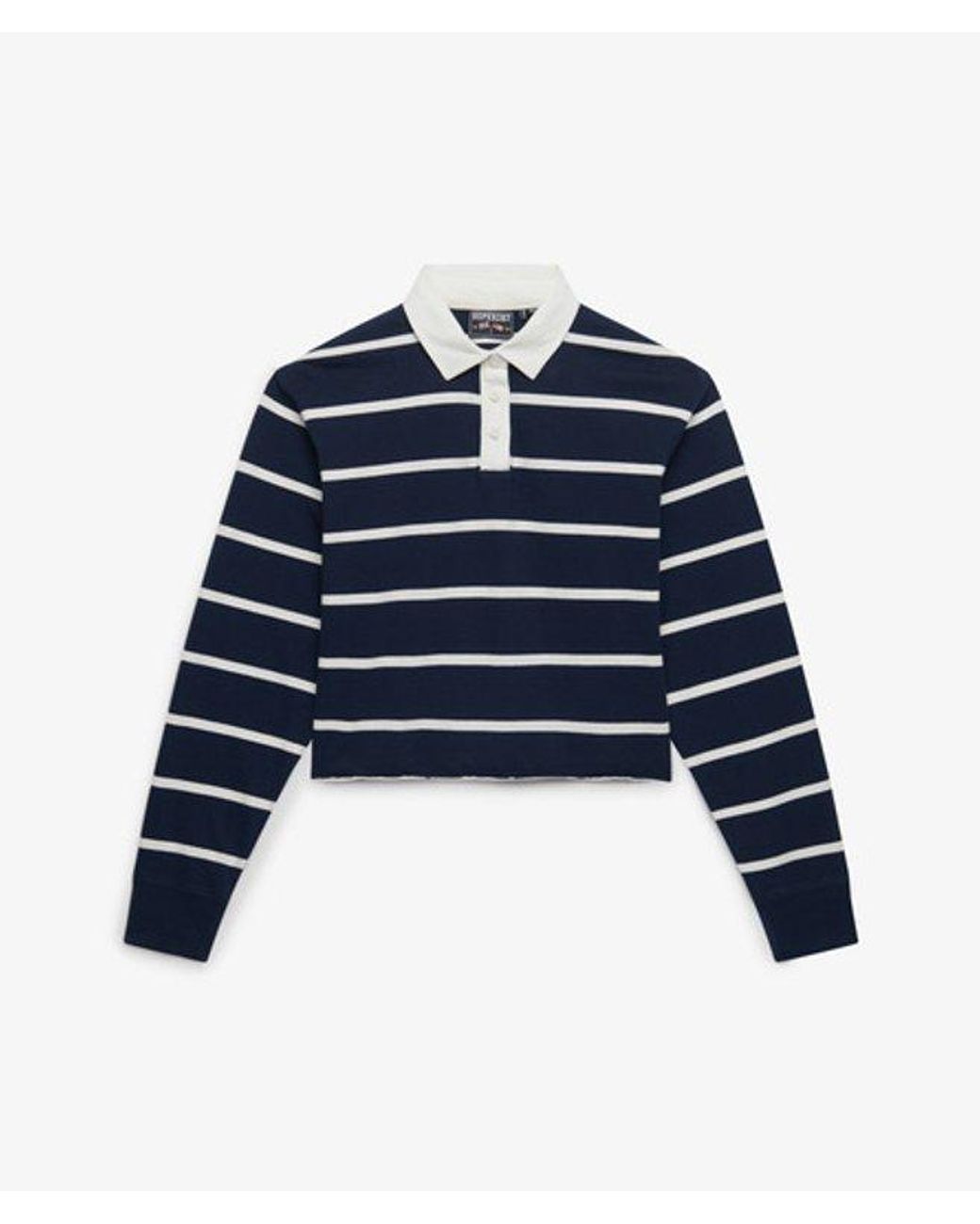 Superdry Blue & Co Athletic Essentials Cropped Stripe Rugby Top