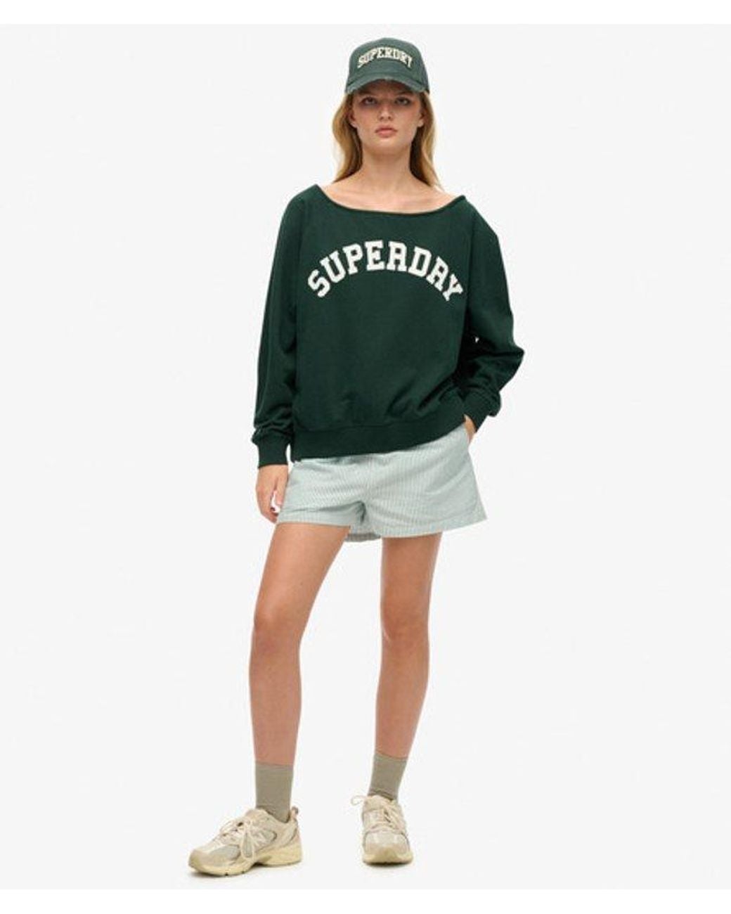 Superdry Green Athletic Essentials Bardot Crew Sweatshirt