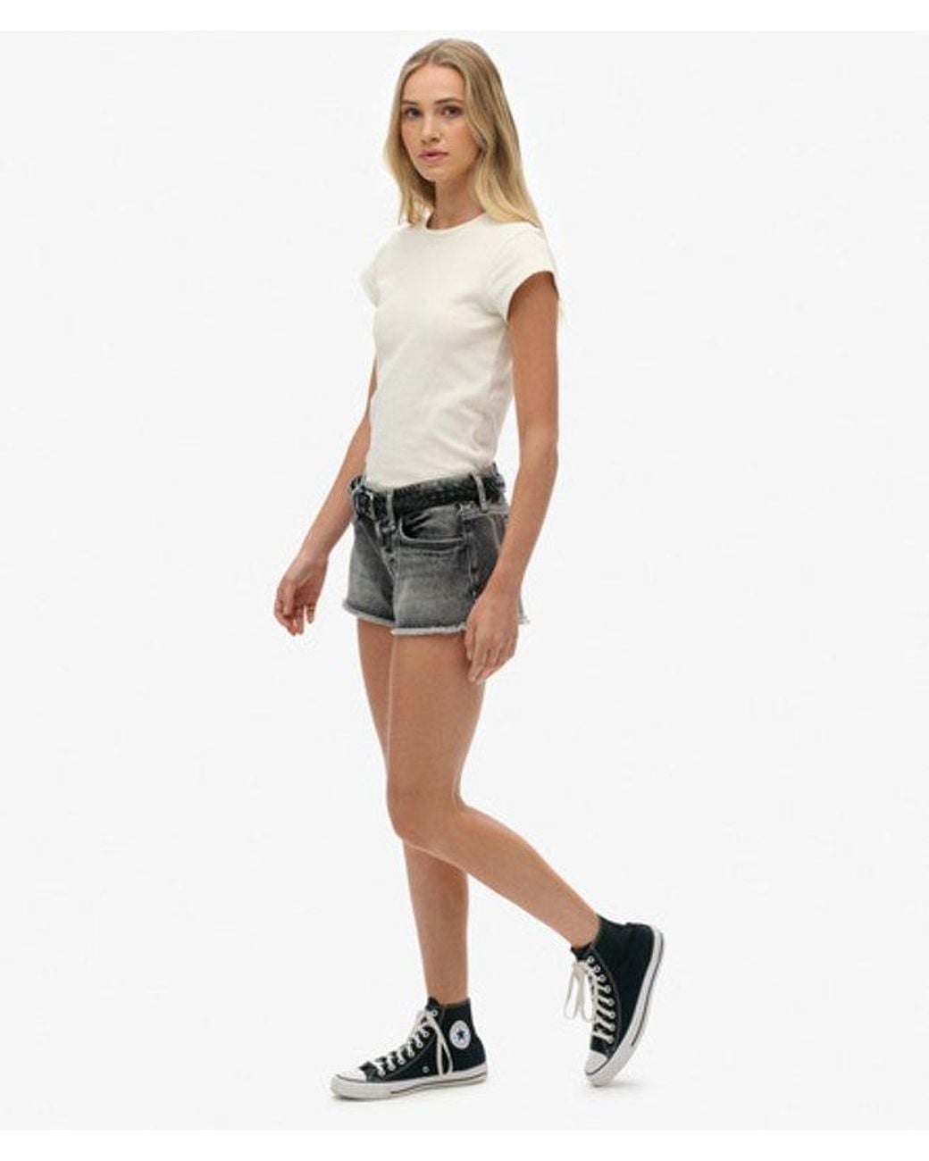 Superdry Gray Low Rise Denim Hot Shorts