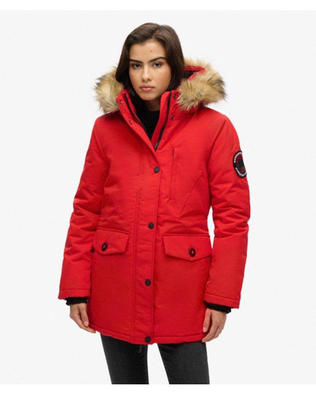 Superdry Red & Co Everest Hooded Faux Fur Parka Coat