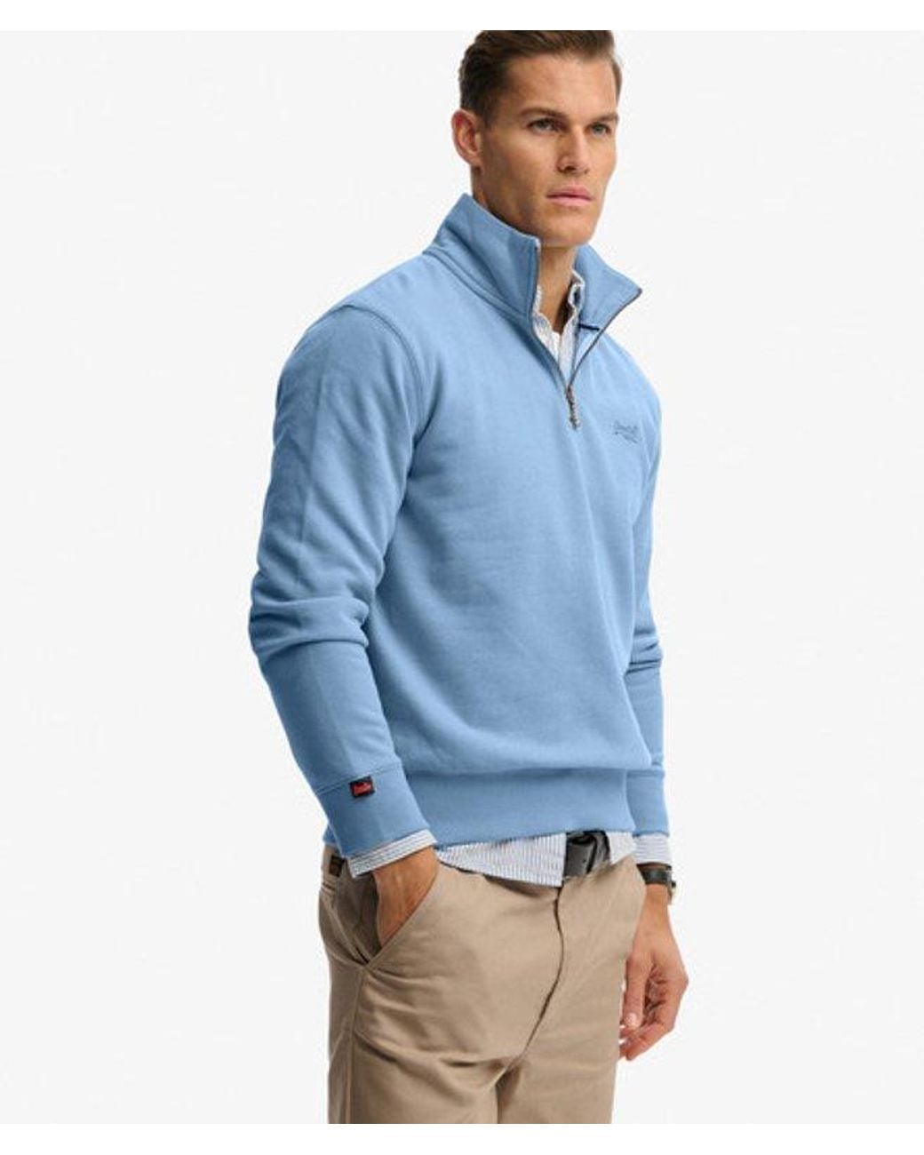 Superdry Blue Essential Logo Half Zip Sweatshirt for men