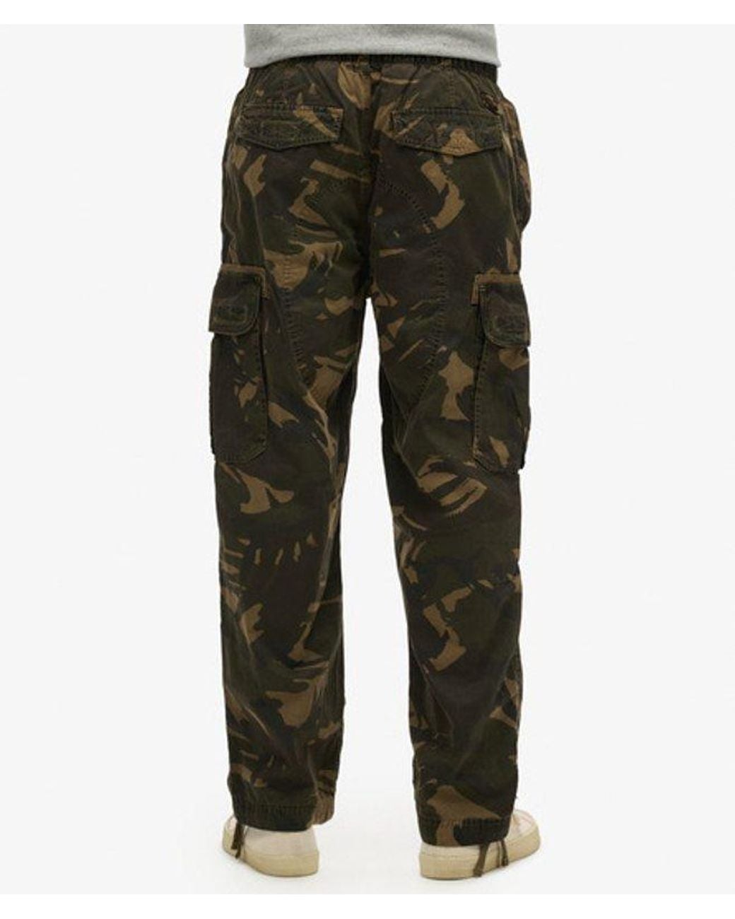 Superdry Green Camo Print baggy Parachute Pants for men