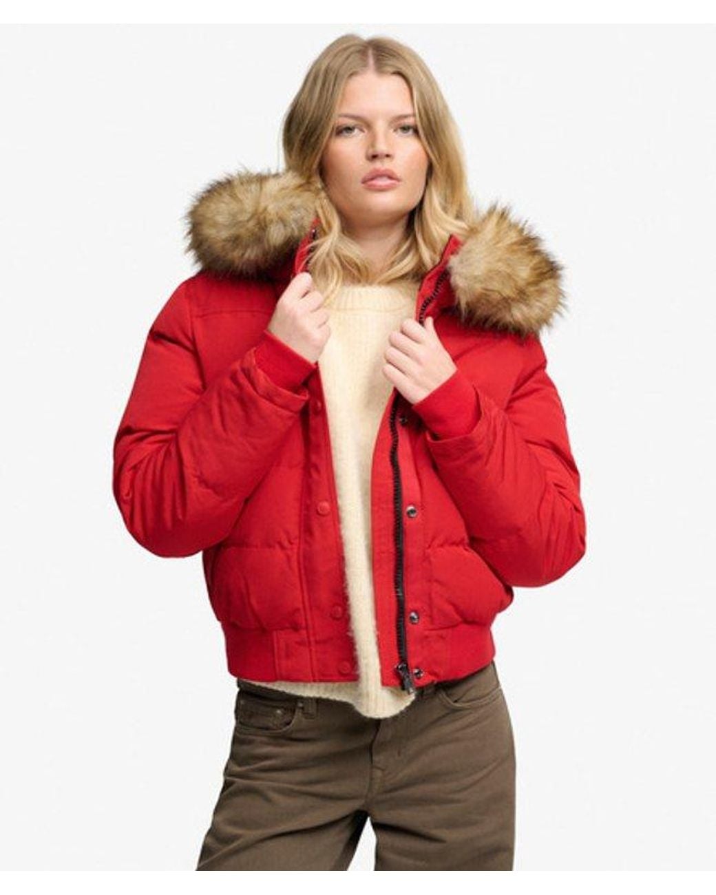 Superdry Everest Hooded Bomber Jas Slanke Pasvorm in het Red