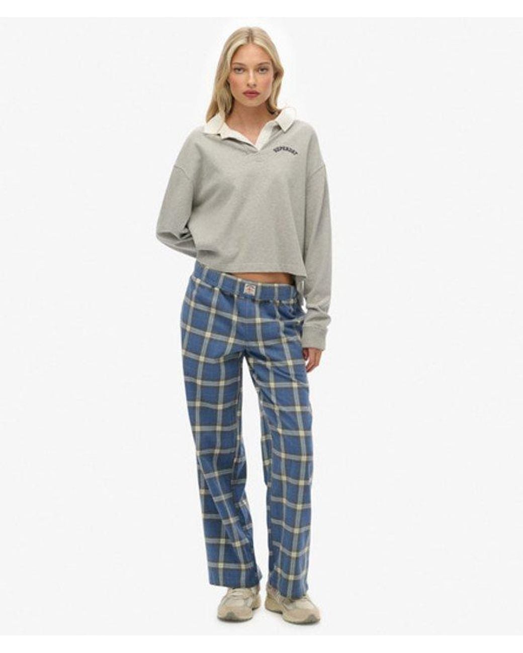 Superdry Blue & Co Cotton Check Elastic Trousers