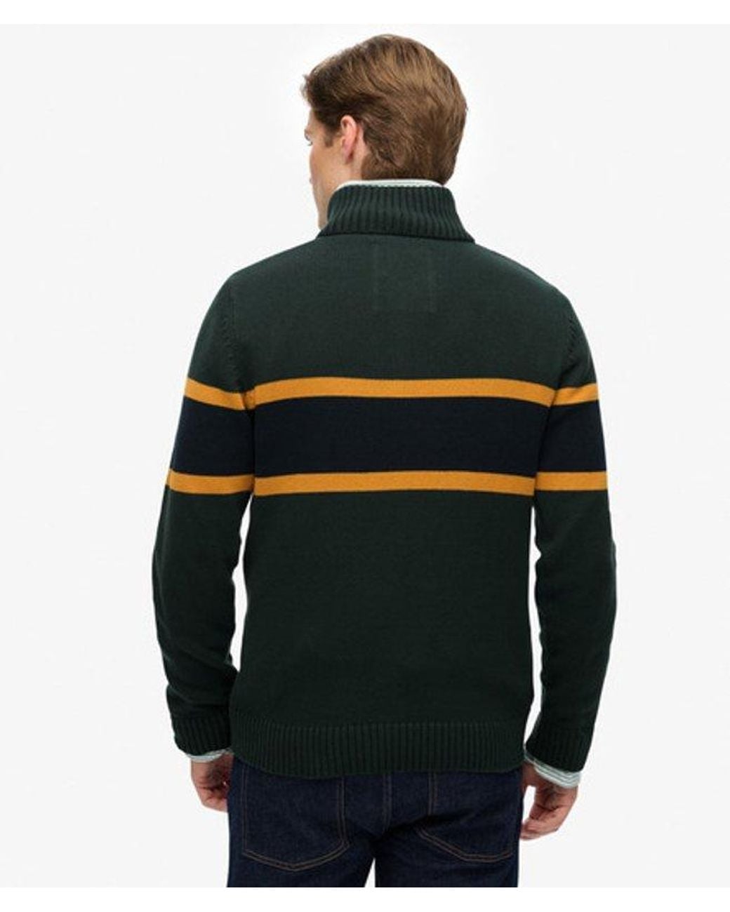 Superdry Black & Co Cotton Stripe Half Zip Knit for men