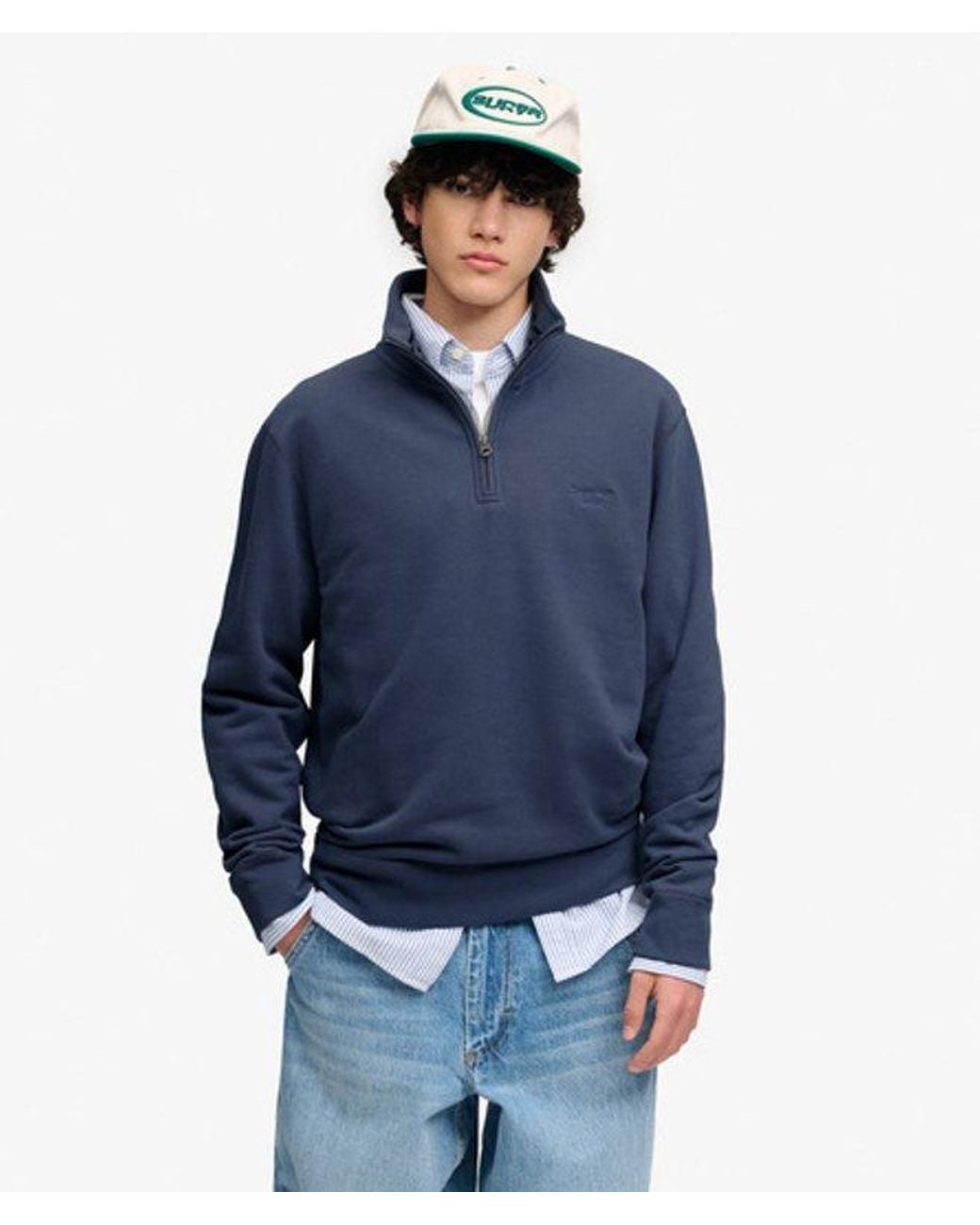 Superdry Blue & Co Essential Serif Logo Half Zip Sweatshirt for men