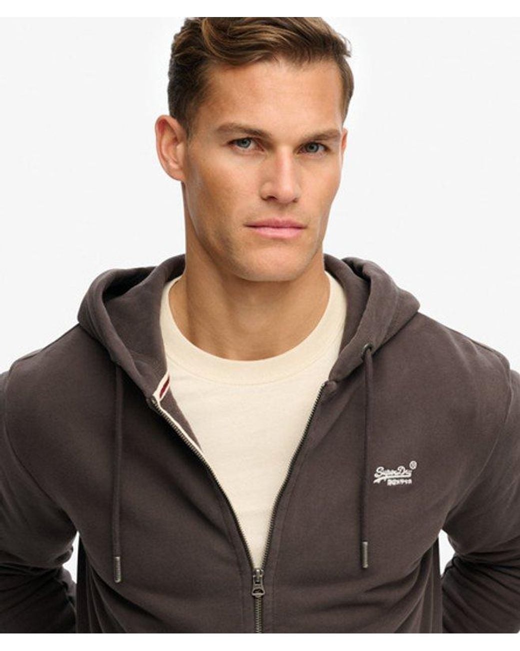 Superdry Black & Co Essential Logo Half Brushed Zip Hoodie for men