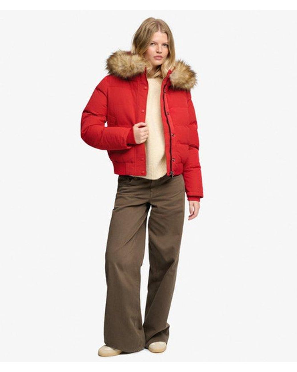 Superdry Everest Hooded Bomber Jas Slanke Pasvorm in het Red