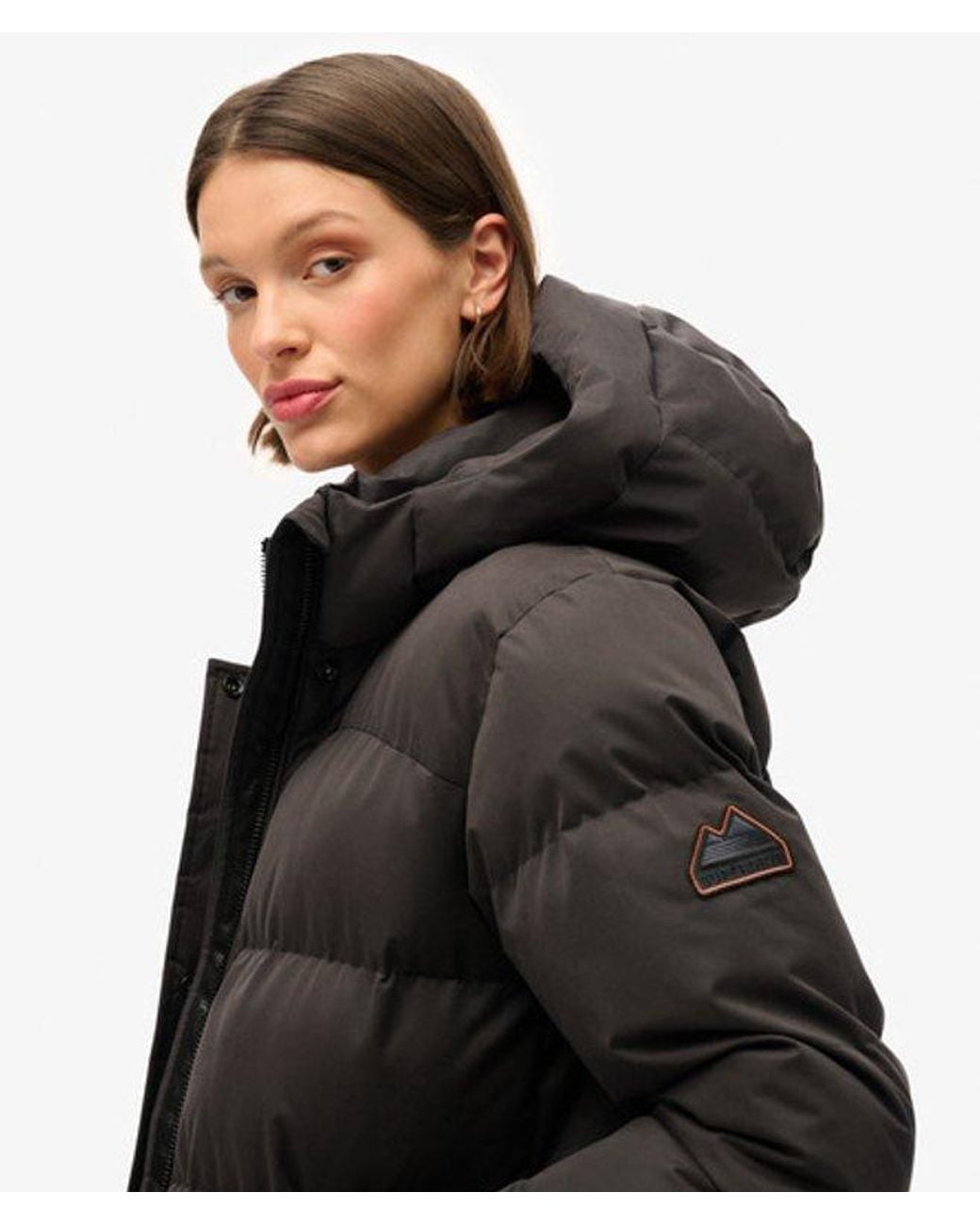 Superdry Black Classic Microfibre Longline Puffer Coat
