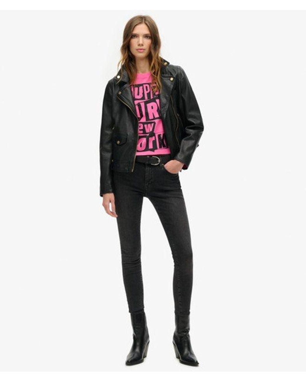 Superdry Pink & Co Embellished Punk Cap Sleeve T-shirt