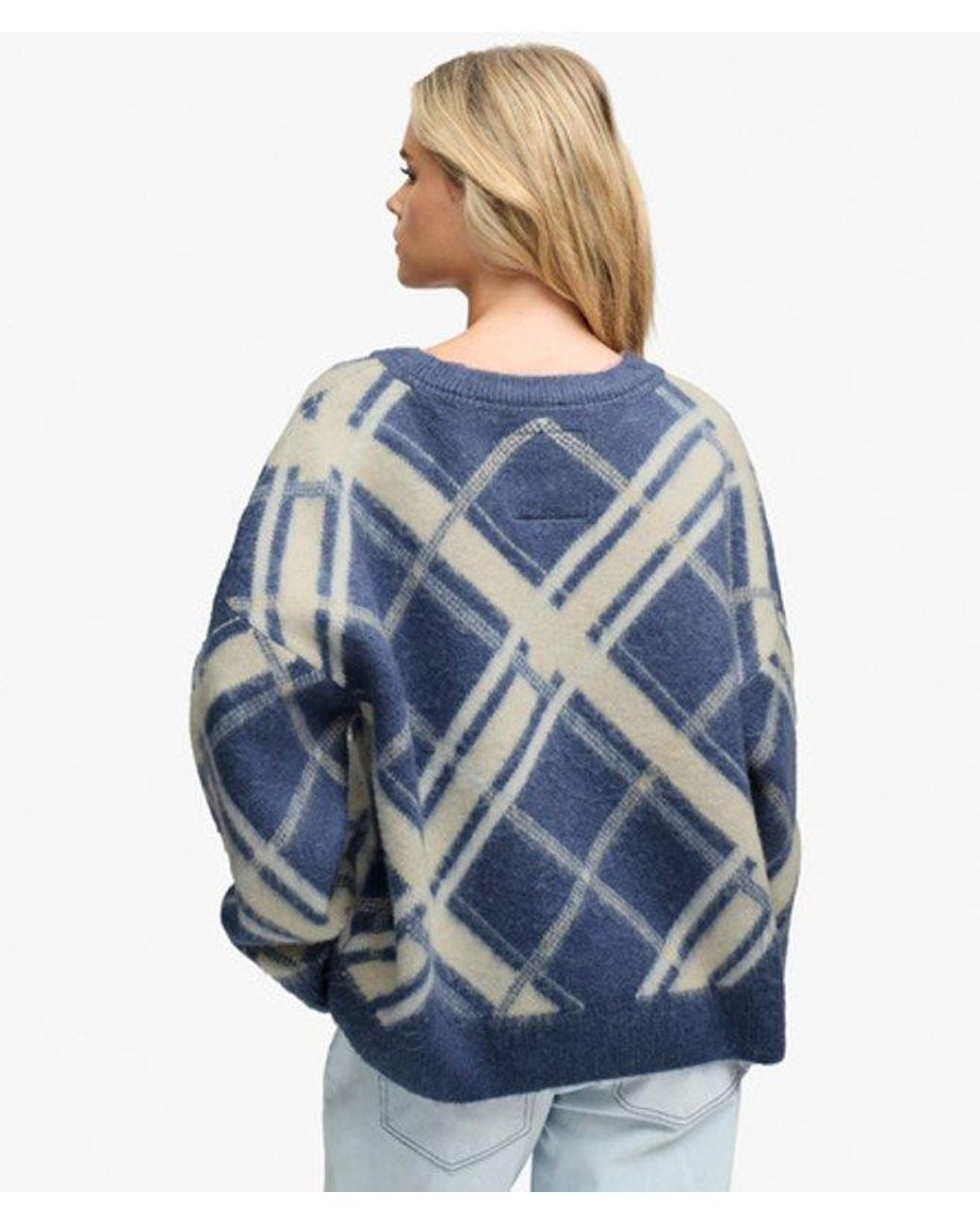 Superdry Blue & Co Slouchy Brushed Check Knit Jumper