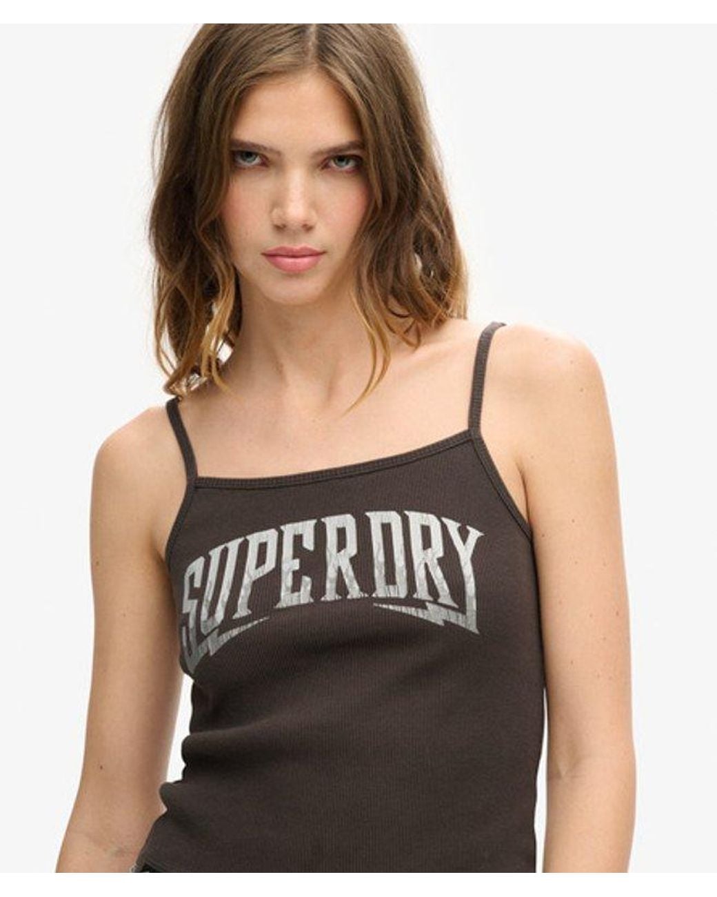 Superdry Black & Co Ladies Retro Rocker Graphic Rib Cami Top