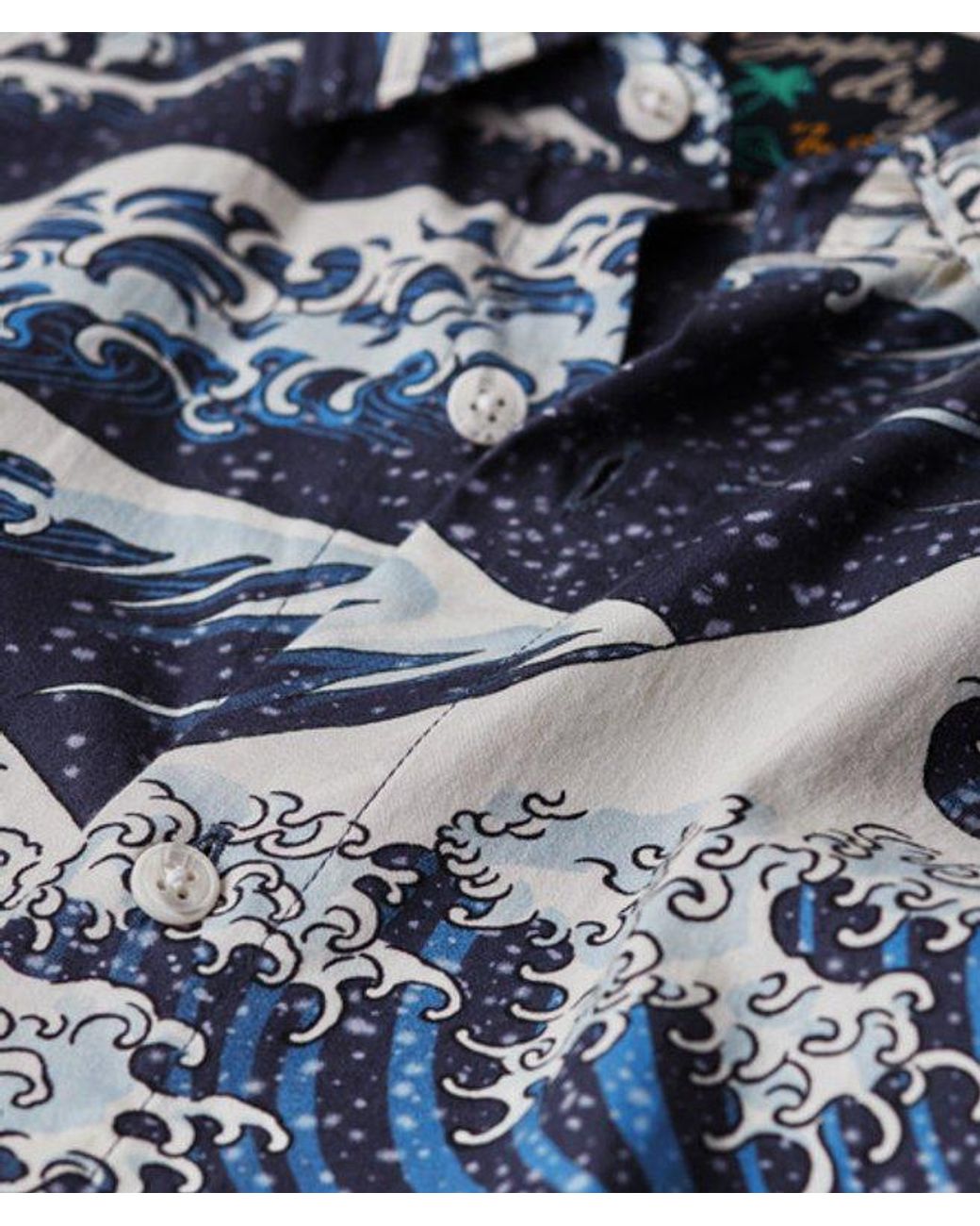 Superdry Blue Mens Classic Wave Print Short Sleeve Hawaiian Shirt for men
